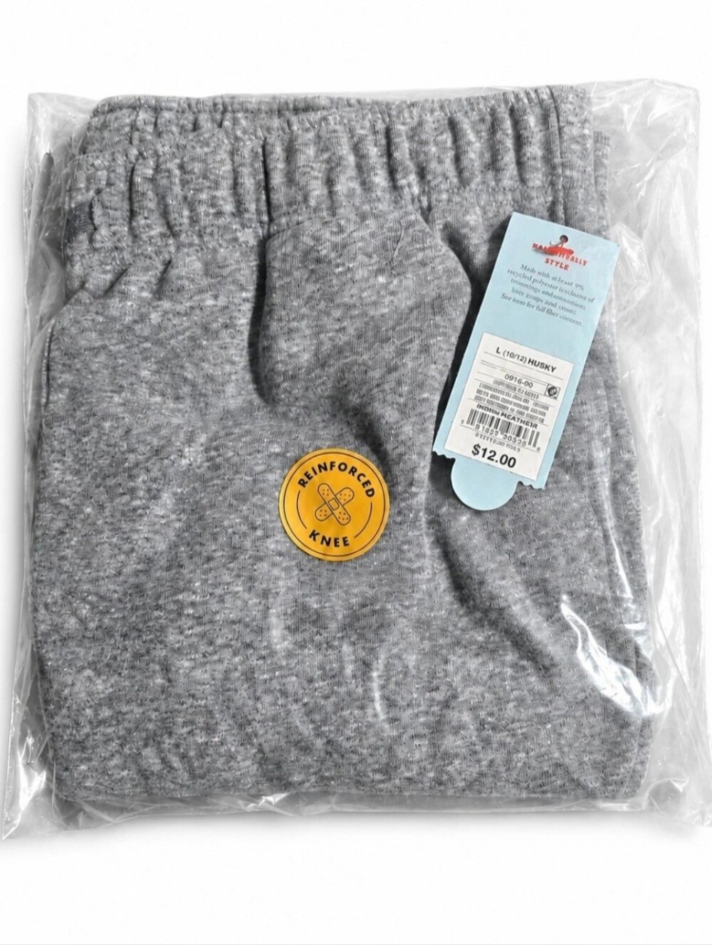 Cat & Jack Boys Husky Jogger Sweatpants Size L 10/12 Gray Reinforced Knee NWT